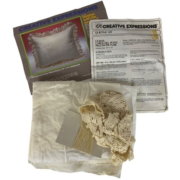 Creative Expressions 4810 Carousel Pony Quilted Pillow Kit 18x14 Vintage 1981 - Picture 2 of 2